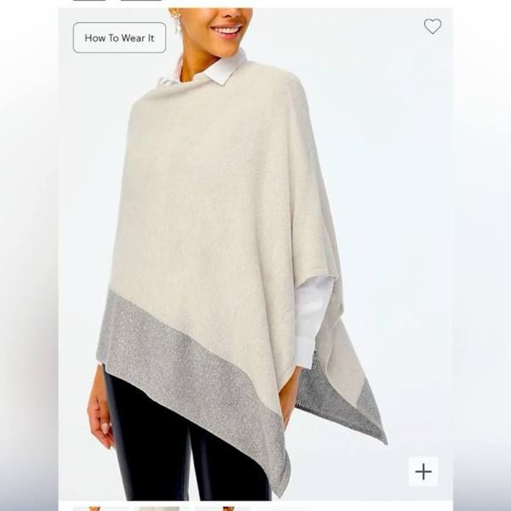 J.Crew Cotton Cashmere Blend Cream and Silver Women's Sweater Poncho